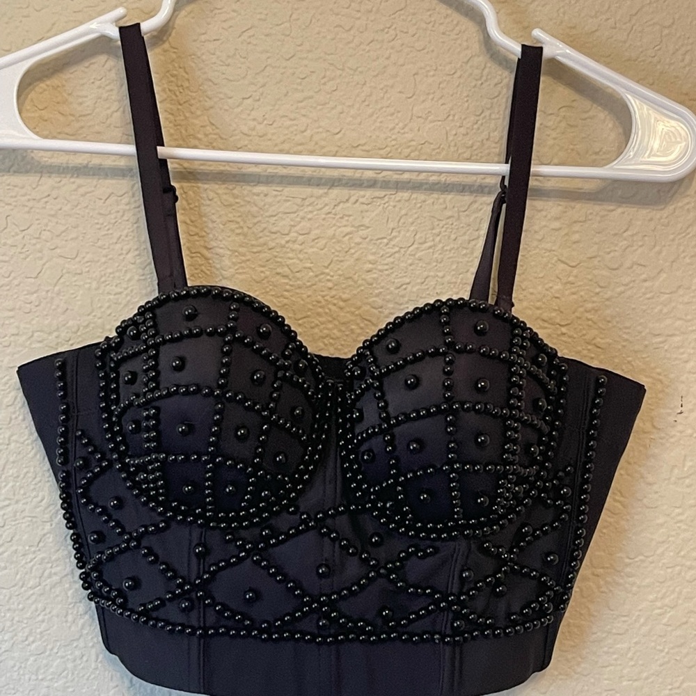 Beaded bustier bra top crop top